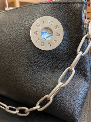Lola Y Bimba Black Leather Shoulder Bag with Silver Hardware Beautiful!