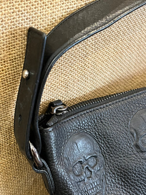 IO Pelle 14” Black Skulls Shoulder Zip Bag Italian Leather Exc Condition! used