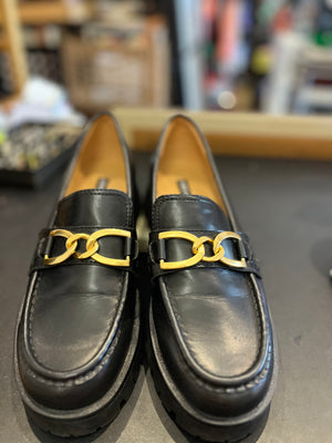 Nine West Black Loafers w Gold Hardware sz9 Women
