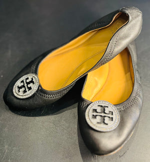 Tory Burch Leather Ballet Shoes in Black Size 6.5 GUC!