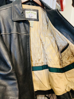 ORVIS (Discontinued) VTG Black Distressed Leather Lined Jacket Size L