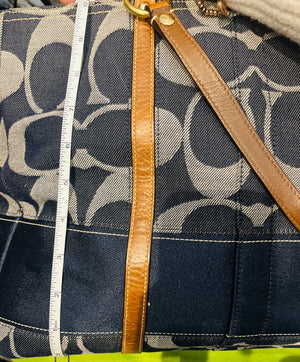 Authentic COACH Denim Striped Large Blue Excellent Used Condition!