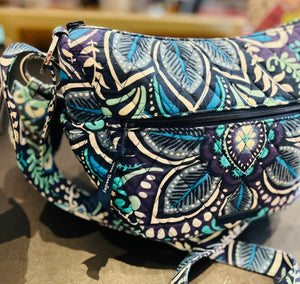 Vera Bradley Blue Floral Small Medium Side Pockets Crossbody Gently Used Bag 11” W x 8” H
