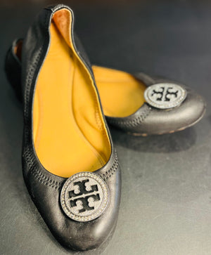 Tory Burch Leather Ballet Shoes in Black Size 6.5 GUC!