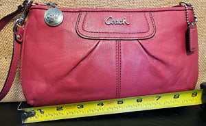 COACH Ashley 9” Leather Zipper Credit Card Wristlet Rose Pink GUC!