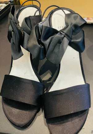 Stuart Weitzman Black Satin Strappy High Heels - sz10M Gently Used NO BOX