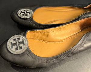 Tory Burch Leather Ballet Shoes in Black Size 6.5 GUC!