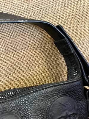 IO Pelle 14” Black Skulls Shoulder Zip Bag Italian Leather Exc Condition! used