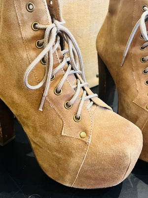 Jeffrey Campbell Lita Platform Tan Suede Upper 5” Heel Ankle Boots Size 9