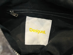 DESIGUAL Gray Denim Medium Embroidered Multi-Pocket Shoulder Handbag GREAT Condition!