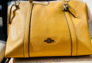 COACH Vtg Yellow w White Band 16” Large Zip Shoulder Bag Purse GR8 Used Condition!