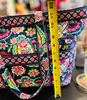 Vera Bradley Black Pink Large 12”x18” Tote Shoulder Bag w Zip Top Closure - A Beauty! EUC