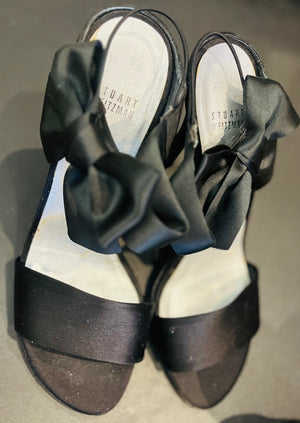Stuart Weitzman Black Satin Strappy High Heels - sz10M Gently Used NO BOX
