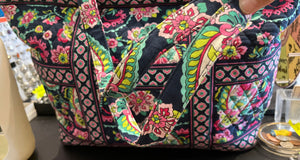 Vera Bradley Black Pink Large 12”x18” Tote Shoulder Bag w Zip Top Closure - A Beauty! EUC