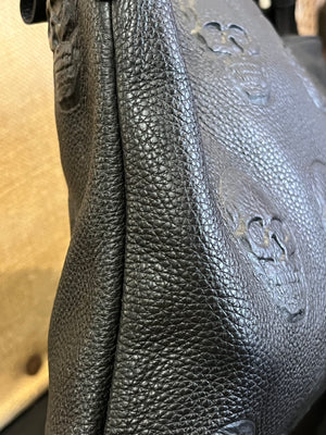 IO Pelle 14” Black Skulls Shoulder Zip Bag Italian Leather Exc Condition! used