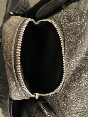 DESIGUAL Gray Denim Medium Embroidered Multi-Pocket Shoulder Handbag GREAT Condition!