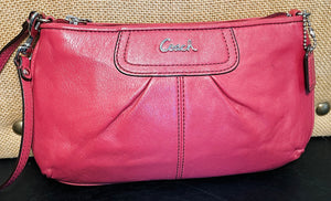 COACH Ashley 9” Leather Zipper Credit Card Wristlet Rose Pink GUC!