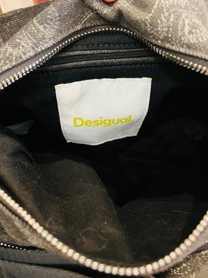 DESIGUAL Gray Denim Medium Embroidered Multi-Pocket Shoulder Handbag GREAT Condition!