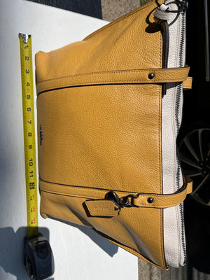 COACH Vtg Yellow w White Band 16” Large Zip Shoulder Bag Purse GR8 Used Condition!