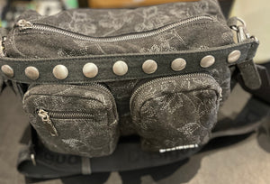 DESIGUAL Gray Denim Medium Embroidered Multi-Pocket Shoulder Handbag GREAT Condition!