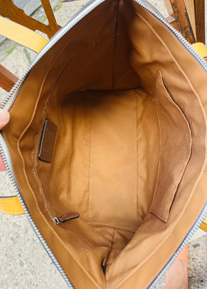 COACH Vtg Yellow w White Band 16” Large Zip Shoulder Bag Purse GR8 Used Condition!