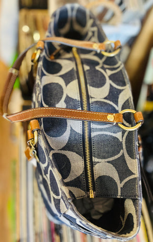 Authentic COACH Denim Striped Large Blue Excellent Used Condition!