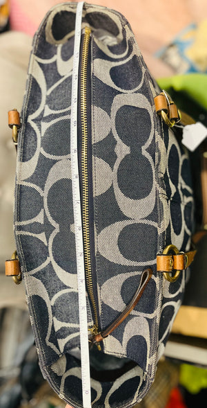 Authentic COACH Denim Striped Large Blue Excellent Used Condition!