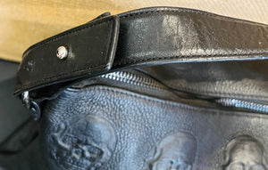 IO Pelle 14” Black Skulls Shoulder Zip Bag Italian Leather Exc Condition! used