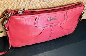 COACH Ashley 9” Leather Zipper Credit Card Wristlet Rose Pink GUC!
