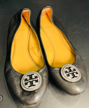 Tory Burch Leather Ballet Shoes in Black Size 6.5 GUC!