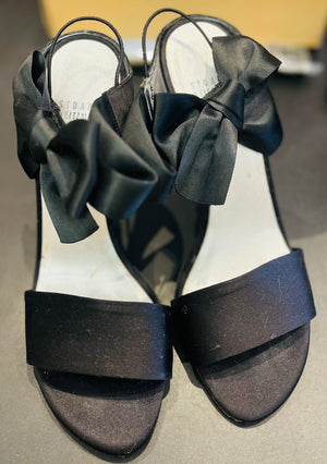 Stuart Weitzman Black Satin Strappy High Heels - sz10M Gently Used NO BOX