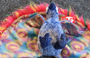 2000 FLASHY Ty Beanie Baby Blue PEACOCK Colorful Plume Stuffed DOB 12-30-00 USED