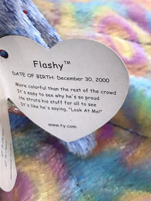 2000 FLASHY Ty Beanie Baby Blue PEACOCK Colorful Plume Stuffed DOB 12-30-00 USED