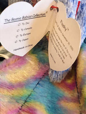 2000 FLASHY Ty Beanie Baby Blue PEACOCK Colorful Plume Stuffed DOB 12-30-00 USED