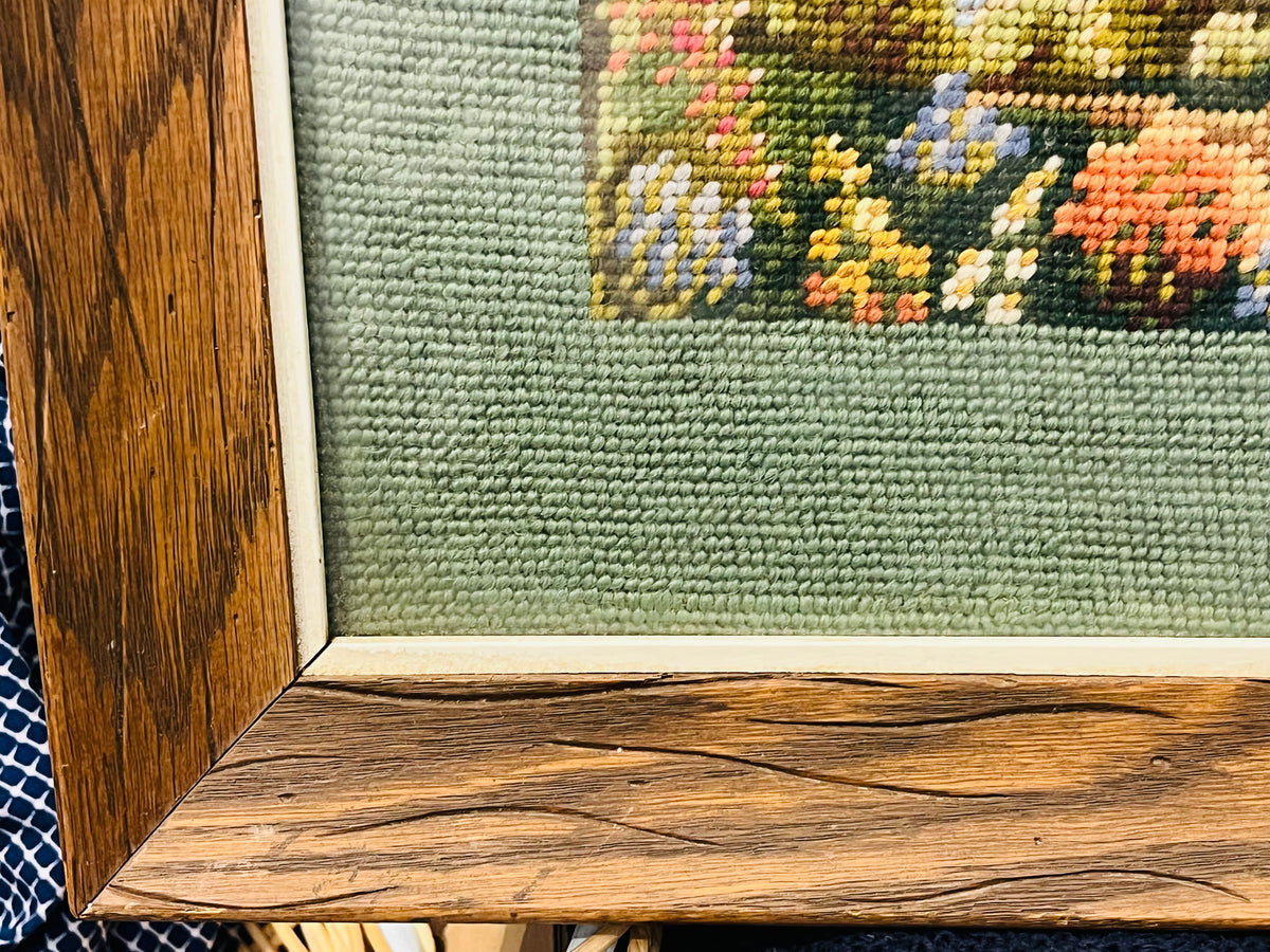 Needlepoint Cottage House in Wood Frame 15”x19”