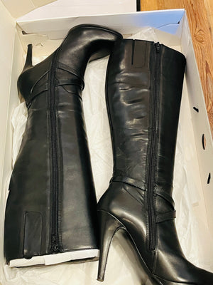 Nine West ROMYO Black Tall Heeled Leather Boots EUC!!