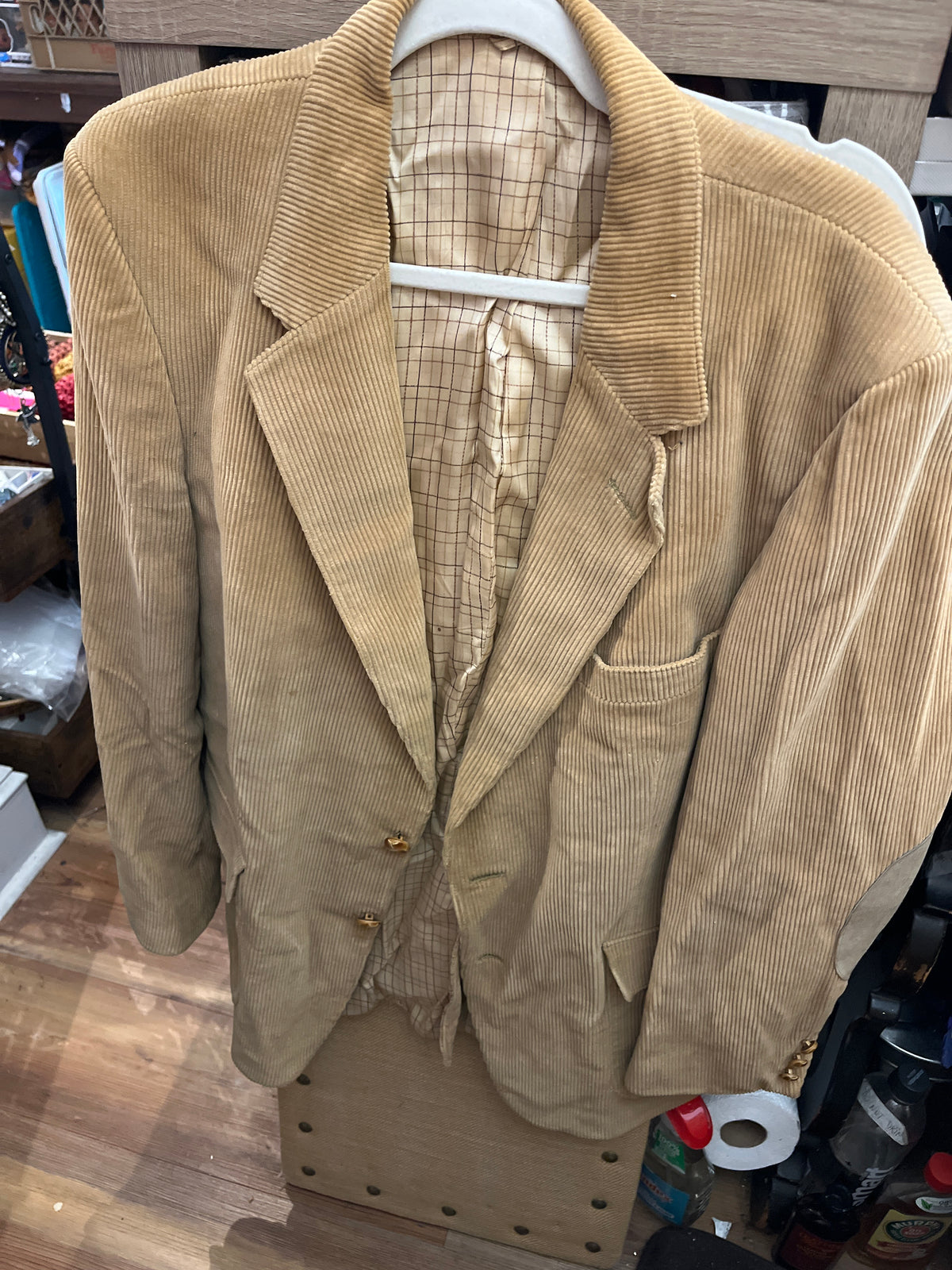 VTG Tan Corderoy Men’s Sports Jacket/ Blazer / Jacket w Suede Patched Elbows sz XL/2XL