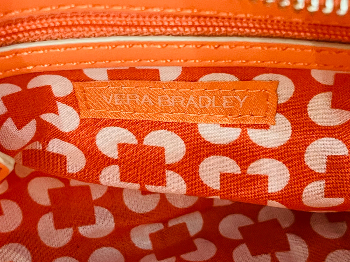 Vera Bradley Faux Leather Mini Peach Crossbody Top Zip Tassel Keyring Gently Used