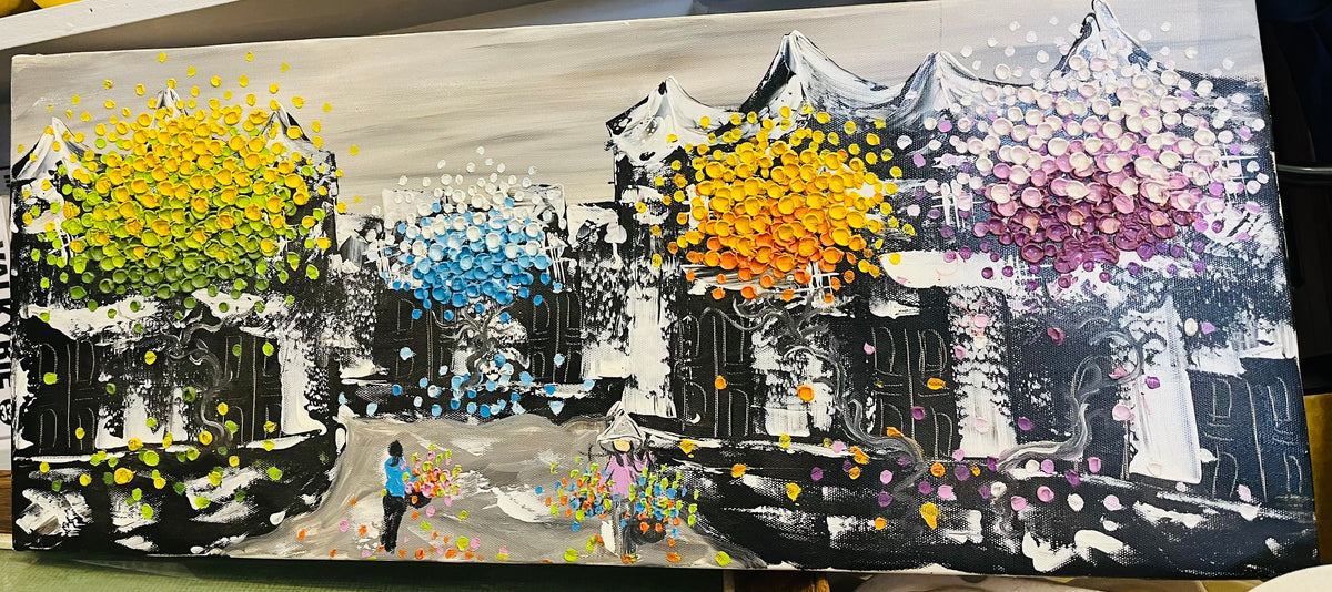 The Vietnam Experience Colorful Painting on Canvas 10”x23.5”