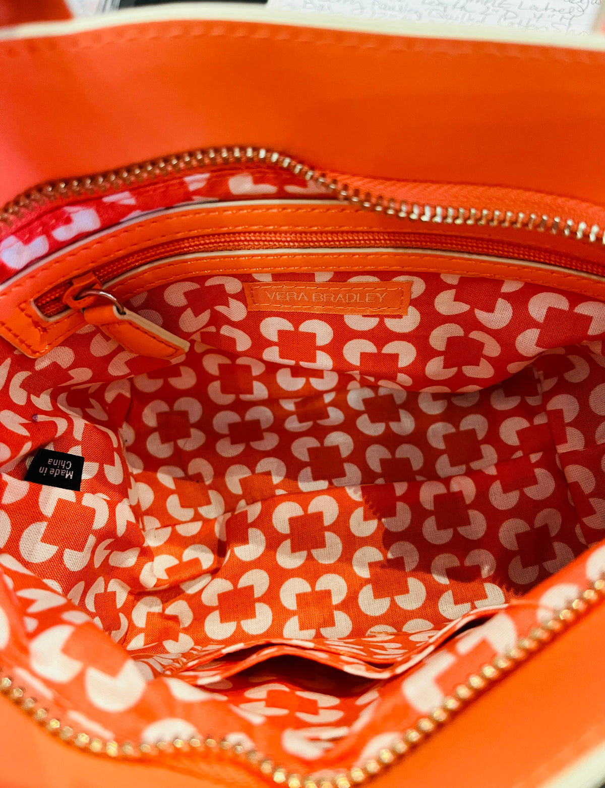 Vera Bradley Faux Leather Mini Peach Crossbody Top Zip Tassel Keyring Gently Used