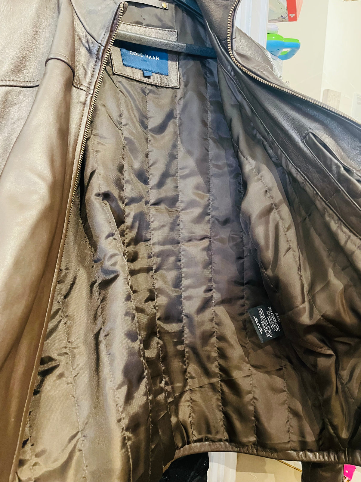 KENNETH COLE Chocolate Mens Leather Zip Up Jacket Sz L