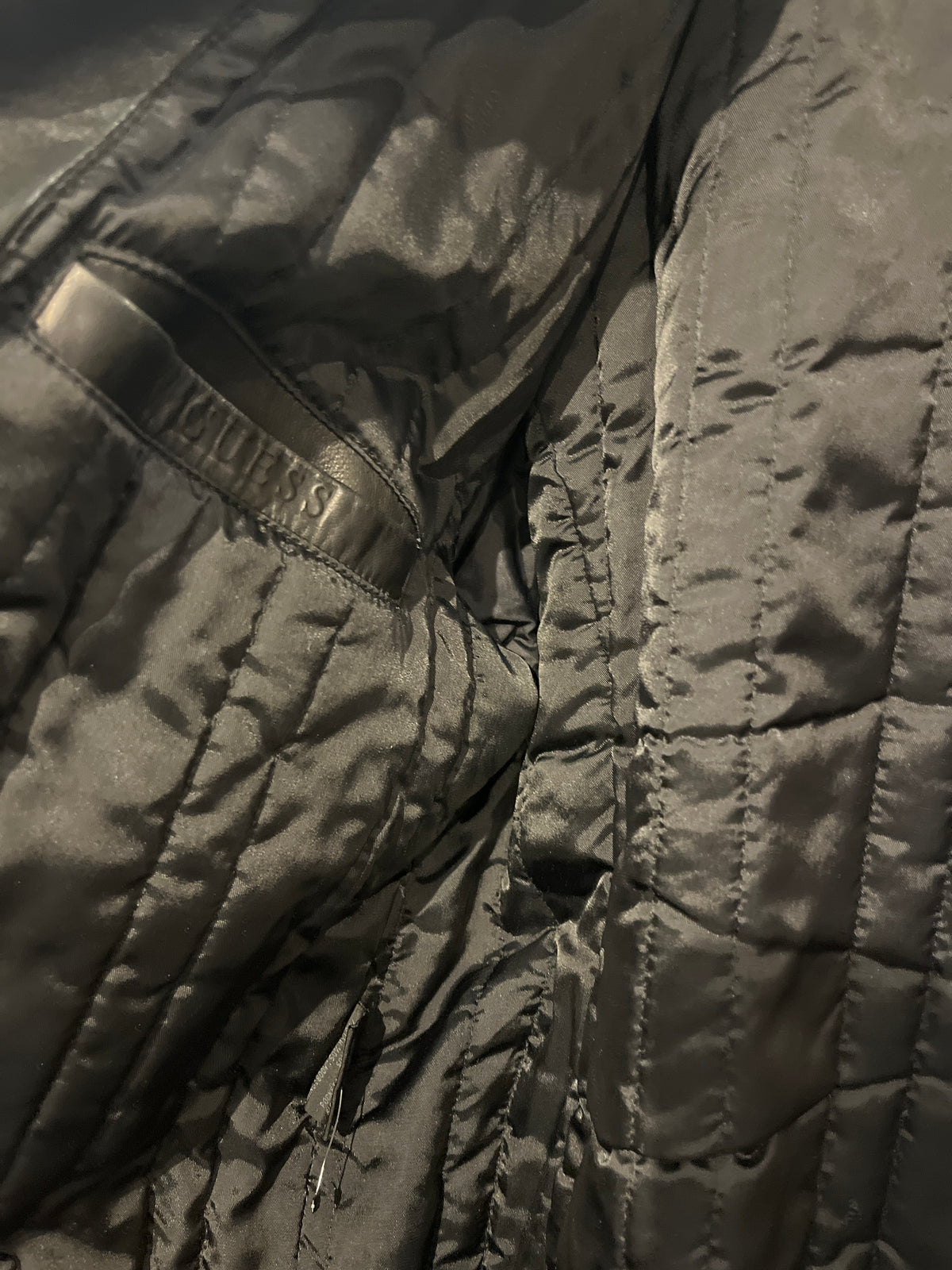 GUESS used Black Leather Jacket Sized Mens Large