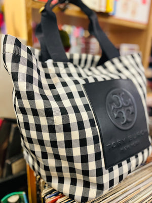 Tory Burch Black & White Gingham Piper 12” Medium Tote BARELY Used!!