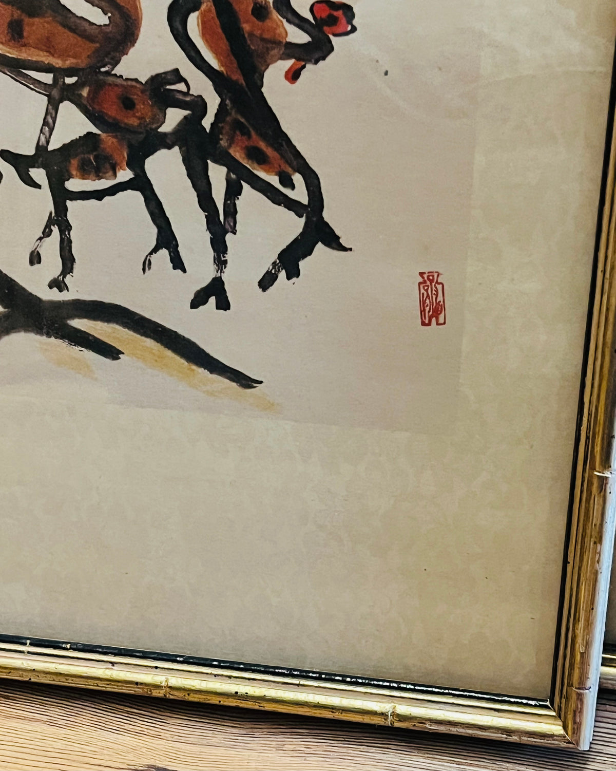 Korean artist Unbo Kim Ki-chang. "babo-sansuhwa" or "foolish landscape" Artwork 15.5”x21.5” in Gold Frame