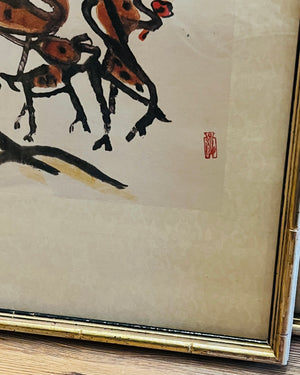 Korean artist Unbo Kim Ki-chang. "babo-sansuhwa" or "foolish landscape" Artwork 15.5”x21.5” in Gold Frame