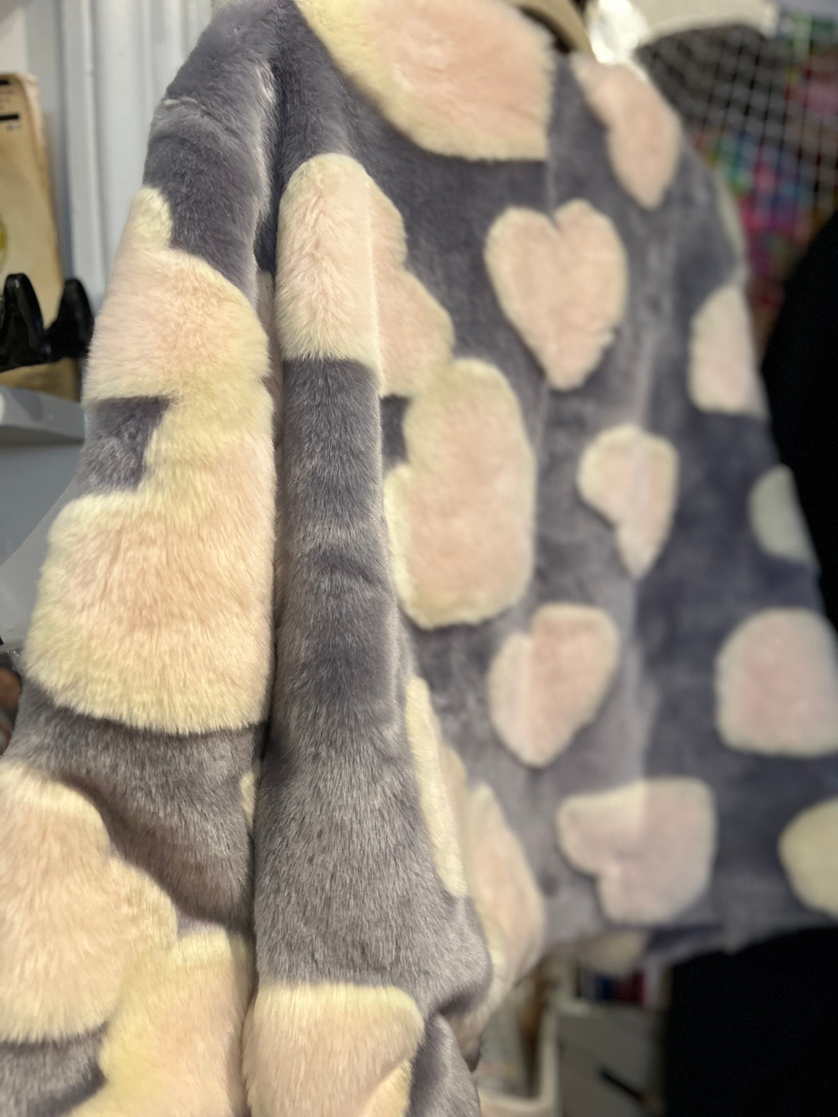 Dear Drew Barrymore Faux Fur Heart Jacket XS