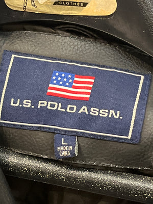 US Polo Assn. Black Faux Leather Zip Jacket 3 Outer Pockets SzL