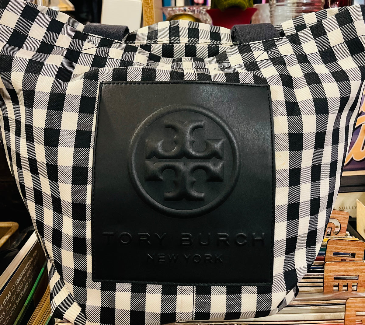 Tory Burch Black &amp; White Gingham Piper 12” Medium Tote BARELY Used!!