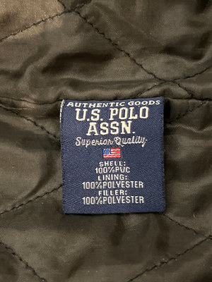 US Polo Assn. Black Faux Leather Zip Jacket 3 Outer Pockets SzL