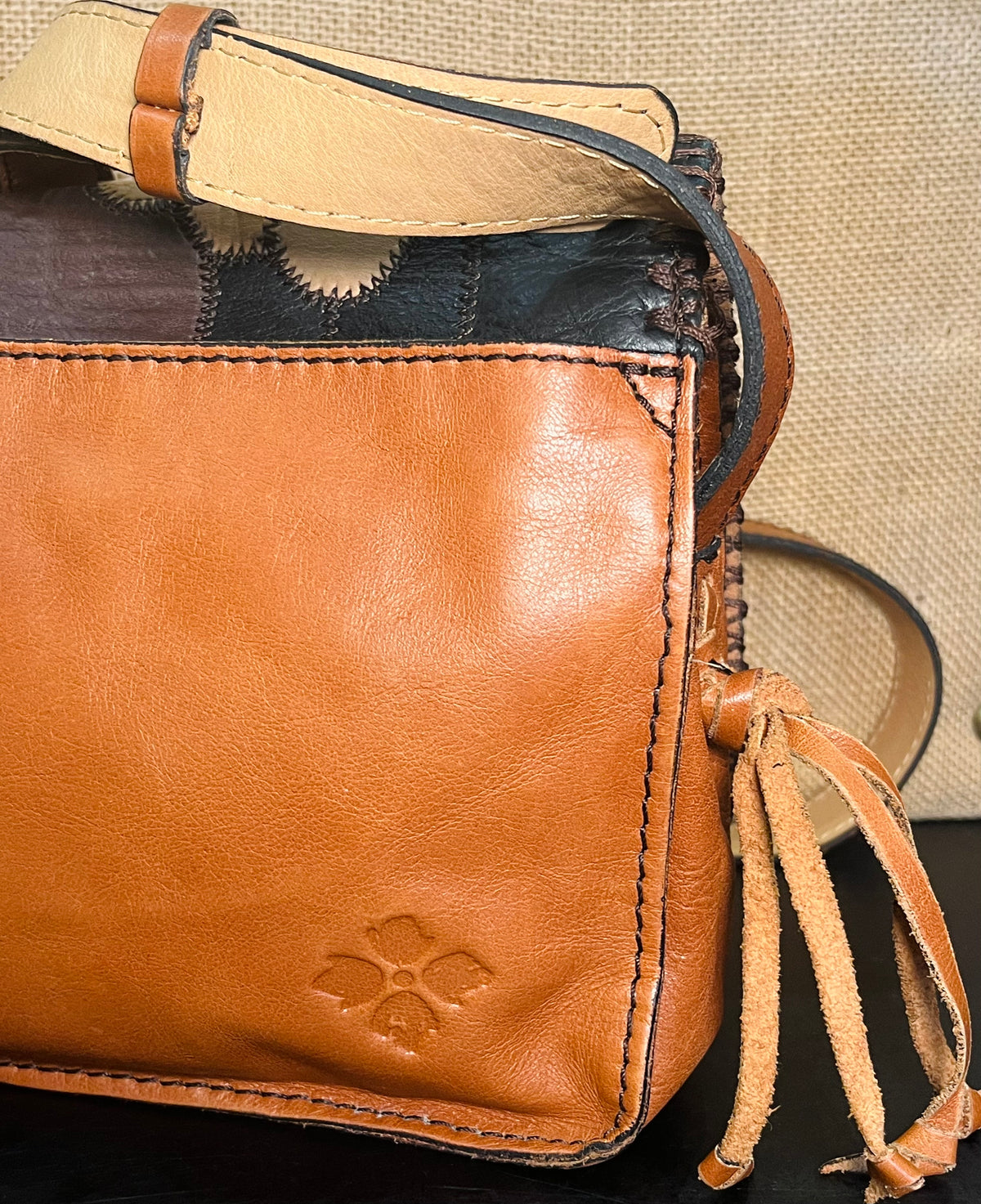 Patricia Nash Zig Zag Patchwork Brown Hobo Crossbody Leather Bag